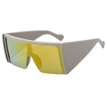 Futuristic cyberpunk oversized square sunglasses with yellow mirrored lenses and wide grey frame - Coffee Frame Red Mirror