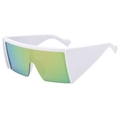 Modern oversized square white shield sunglasses with colorful iridescent reflective lenses - White Frame Pink Mirror Lens