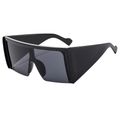 Modern wide-frame square oversized sunglasses with chunky temples in black Y2K style - Black Frame Black Grey Lens