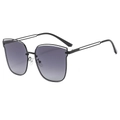 Modern oversized hollow double-bridge sunglasses with black frame and grey gradient lenses - Black Frame Gradient Gray Lens