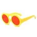 Futuristic yellow polygon frame sunglasses with round orange lenses for party outfits - Yellow Frame Red Lens