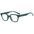 Retro dark green square blue light blocking glasses with stylish metal rivet accents - Green Frame