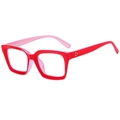 Classic square eyewear frame in vibrant red and pink contrast with metal dot accents - Red Frame