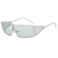 Futuristische Oversize-Sonnenbrille mit Silbermetallrahmen und mintgrünen Verlaufsgläsern - Silberrahmen Grüne Gläser