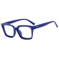 Classic dark blue square full-rim glasses with stylish silver metal rivets on white background - Blue Frame