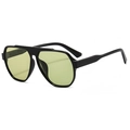 Retro pilot style sunglasses with thick black frames and yellow tinted lenses - Black Frame Green Lens