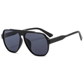 Classic black pilot style large frame sunglasses with UV protection for men and women - Black Frame Black Grey Lens