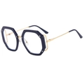 Montatura occhiali poligonale oversize blu scuro e oro con design traforato - Montatura Blu Profondo
