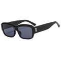 Gafas de sol rectangulares negras clásicas con montura brillante y detalles metálicos - Negro Brillante C01