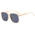Chic beige oversized square sunglasses with dark lenses and silver rivet accents - Metal Hinge / Beige/Grey Lens
