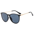 Occhiali da sole neri classici con stanghette in metallo dorato e lenti blu-grigio - Montatura Nera Lenti Grigio Nero