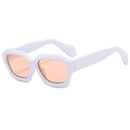Modern white geometric sunglasses with light orange lenses for autumn fashion trends - Solid White Frame Pink Lens