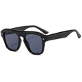 Classic oversized square black sunglasses with silver rivet accents and tinted lenses - Bright Black C01