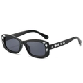 Classic black square sunglasses featuring elegant diamond accents on the frame and temples - Black Frame Black Grey Lens