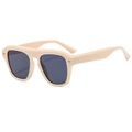 Modern square pilot sunglasses featuring thick cream frames and dark grey lenses - Beige C03