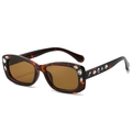 Square tortoise shell sunglasses with rhinestone accents and dark brown lenses - Leopard Frame / Tea Lens