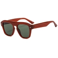Red-brown tortoiseshell square sunglasses with dark green lenses and silver rivets - Red Frame Green Lens