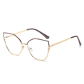 Retro cat-eye metal glasses frame with elegant pearl accents and brown top bar detail - Purple Gold Frame