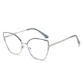 Retro cat-eye blue light blocking glasses frame with elegant pearl accents in silver - Gray Blue Silver Frame