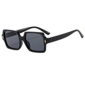 Classic square black sunglasses with elegant gold metal trim accents in a 45-degree view - Black Frame Black Grey Lens