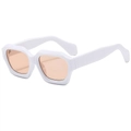 Polygonal white frame sunglasses with orange lenses in a retro geometric streetwear style - White Frame Light Orange Lens