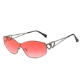 Fashionable heart-shaped cat-eye sunglasses with red gradient lenses and metal frames - Gunmetal Frame Red Lens