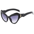 Futuristische Cat-Eye Sonnenbrille mit schwarzem Gestell und lila Verlaufsgläsern - Glänzender schwarzer Rahmen Graue Verlaufsgläser