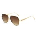 Classic gold aviator sunglasses with brown gradient lenses and textured double bridge - Gold Frame Tea Lens