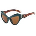 Cat-Eye-Sonnenbrille mit dunkelgrünem Rahmen, braunen Gläsern und Schildpatt-Bügeln - Grüner Rahmen Teegläser