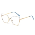Cat eye glasses frame with gold metal finish and elegant pearl decoration accents - White Gold Frame