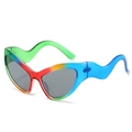 Rainbow cat eye sunglasses with wavy temples and dark lenses for outdoor fashion - Green Red Blue Frame Gray Lens