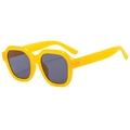 Y2K square yellow sunglasses with rivets and dark lenses on a white background - Yellow Frame Grey Lens