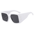 Fashionable oversized square white sunglasses with dark lenses and gold rivet details - White Frame Dark Grey Lens