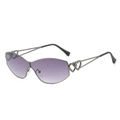 Gafas de sol Y2K con lentes degradadas moradas y montura metálica de doble corazón - Marco de Metal de Cañón Lente Gris Degradado