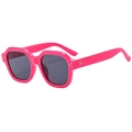 Retro bright pink oversized square sunglasses with black lenses and silver rivet accents - Rose Red Frame Grey Lens