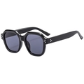 Retro black square chunky sunglasses with silver rivet accents and grey lenses - Black Frame Black Grey Lens