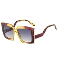 Occhiali da sole squadrati oversize con montatura sfumata e stanghette leopardate chic - Montatura Viola Arancione Lente Grigio