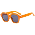 Dopamine style irregular square sunglasses in bright orange with silver rivet accents - Orange Frame Grey Lens