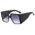 Fashionable square oversized sunglasses with wide temples and golden rivet accents - Black Gray Frame Gray Gradient Lens