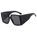 Fashion oversized square black sunglasses with decorative gold studs on wide temples - Black Frame Black Grey Lens