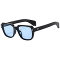 Occhiali da sole quadrati moderni con lenti blu e rivetti a stella in argento laterali - Nero Lucido Blu