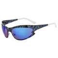 Trendy sports cat eye sunglasses with colorful patterned frames and blue reflective lenses - Camouflage Frame Blue Mirror Lens