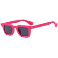 Hot pink square thick frame sunglasses with dark lenses in a 45-degree front view - Rose Red Frame Grey Lens