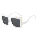 Square oversized white sunglasses with dark lenses and elegant golden metal accents - White Frame Dark Grey Lens