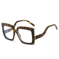 Tortoiseshell square sunglasses with gold metal trim and unique wavy temple design - Leopard Frame