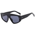 Gafas de sol de montura grande superior plana con remaches en vista de 45 grados - Negro Brillante