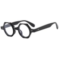 Retro black hexagonal thick frame sunglasses with silver rivet accents and glossy finish - Bright Black Clear Anti-Blue Lens