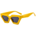 Fashionable bright yellow geometric thick frame sunglasses with dark lenses for a retro look - Solid Yellow Grey Lens C03