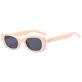 Retro light pink oval sunglasses with silver star detail on temple for Y2K street fashion - Beige Frame Black Gray Lens