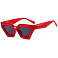Fashionable red thick frame cat eye sunglasses with hexagonal geometric design for outdoor wear - Bright Red Grey Lens C02